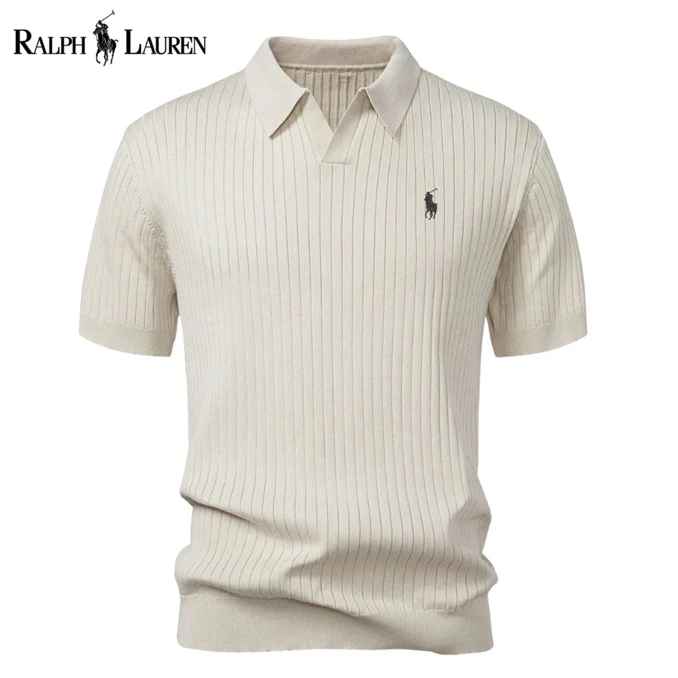 Varlon RL™ | Striped Knit Polo with V-Neck