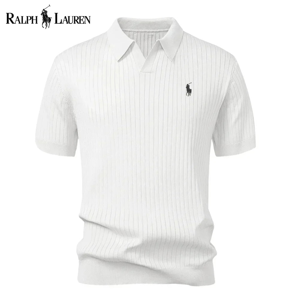 Varlon RL™ | Striped Knit Polo with V-Neck