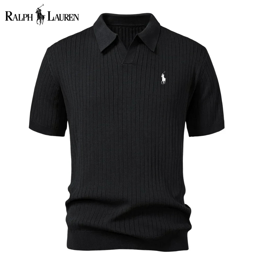 Varlon RL™ | Striped Knit Polo with V-Neck
