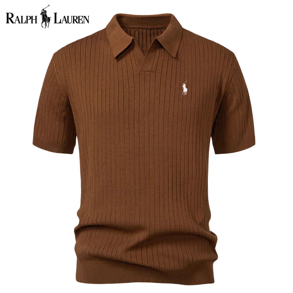 Varlon RL™ | Striped Knit Polo with V-Neck