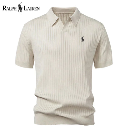 Varlon RL™ | Striped Knit Polo with V-Neck